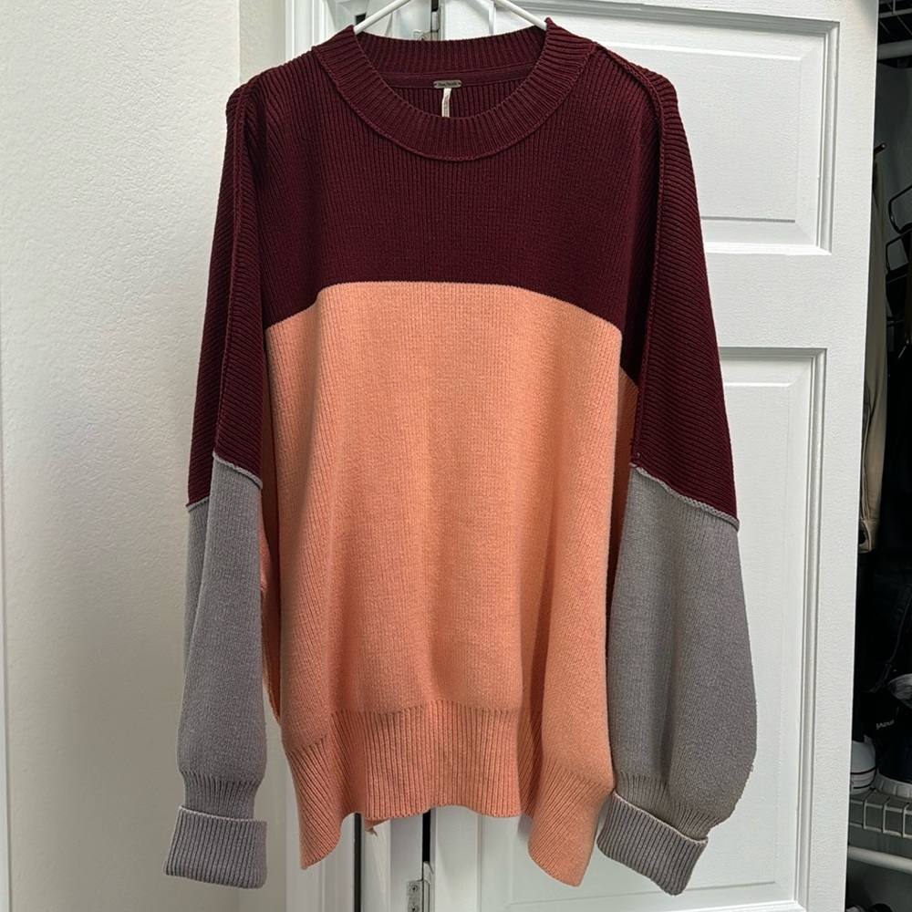 Free People Easy Street Colorblock Sweater in Peach Combo Oversized Medium
